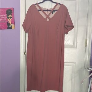 Pink V-Neck Midi Dress